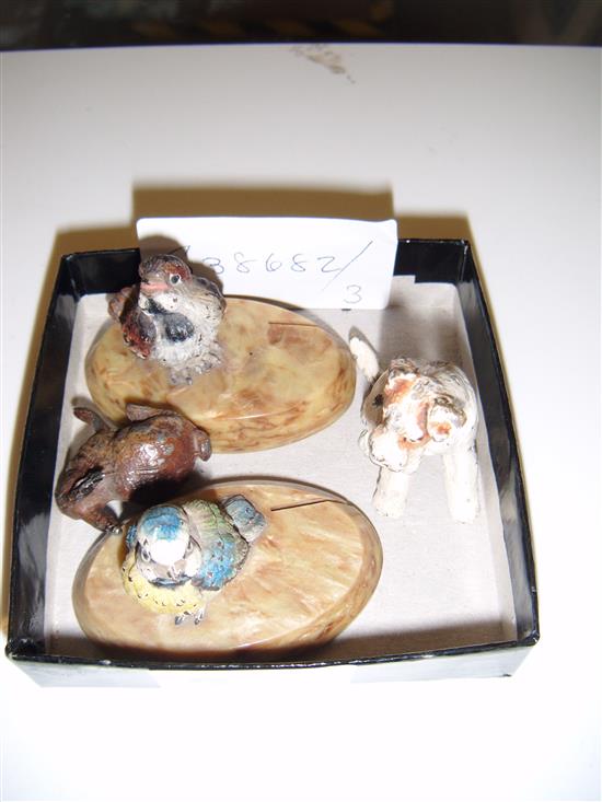 2 cold painted bronzes, rabbit & terrier dog